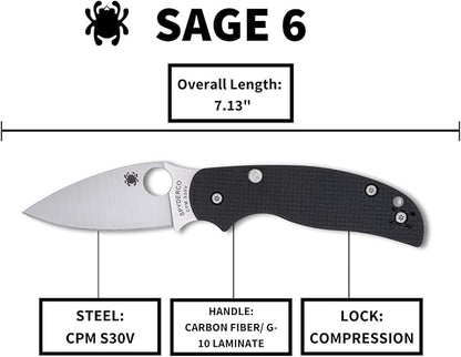 Spyderco Sage 6 Compression Lock CPM-S30V Carbon FIber/G10 Laminate Folding Knife C123CFBCLP Taiwan Made Lifetime Warranty