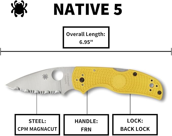 Spyderco Native 5 CPM-Magnacut Blade Yellow FRN Folding Knife C41SYL5 USA Made Lifetime Warranty