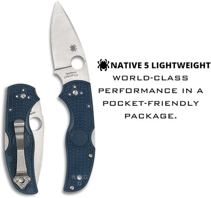 Spyderco Native 5 Lightweight CPM SPY27 Blade Blue FRN Folding Knife C41PCBL5 USA Made Lifetime Warranty
