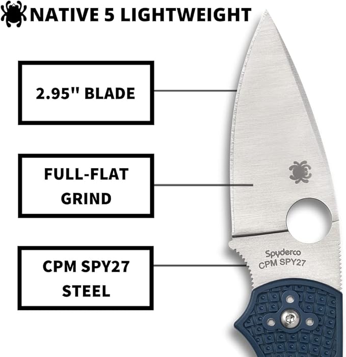 Spyderco Native 5 Lightweight CPM SPY27 Blade Blue FRN Folding Knife C41PCBL5 USA Made Lifetime Warranty