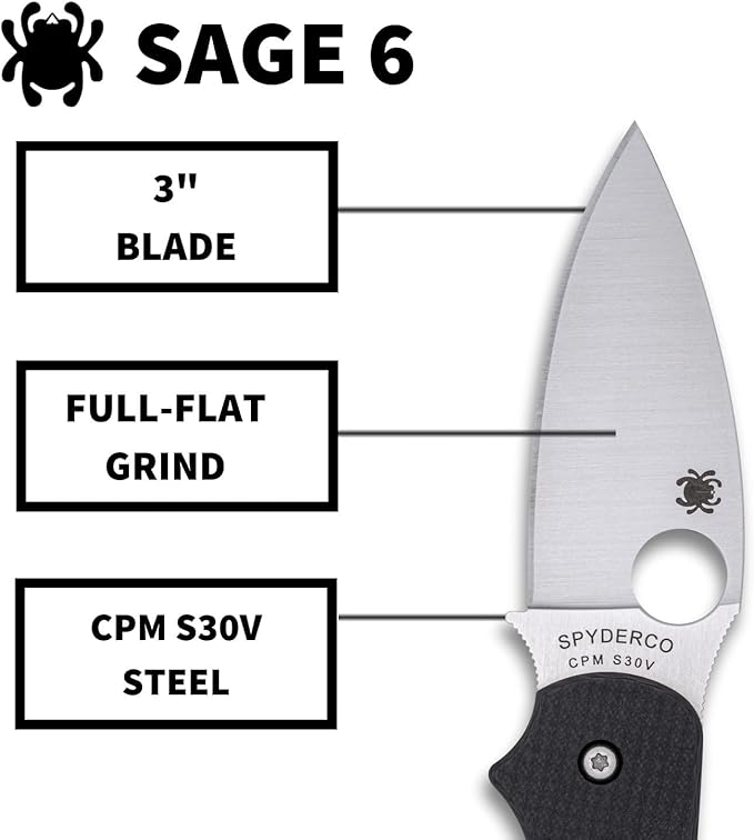 Spyderco Sage 6 Compression Lock CPM-S30V Carbon FIber/G10 Laminate Folding Knife C123CFBCLP Taiwan Made Lifetime Warranty