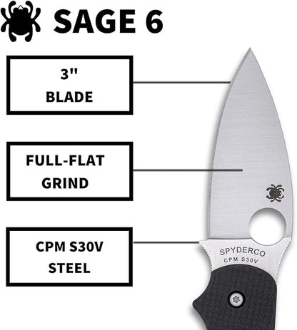 Spyderco Sage 6 Compression Lock CPM-S30V Carbon FIber/G10 Laminate Folding Knife C123CFBCLP Taiwan Made Lifetime Warranty