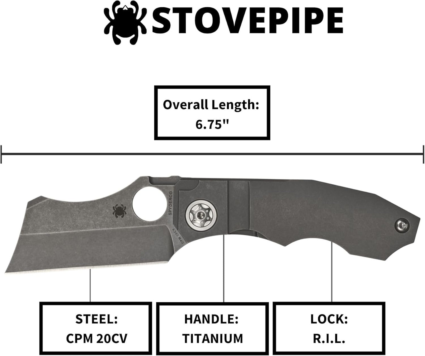 Spyderco Stovepipe C260TIP CPM-20CV Titanium R.I.L. Taiwan David Rydbom Bill the Butcher