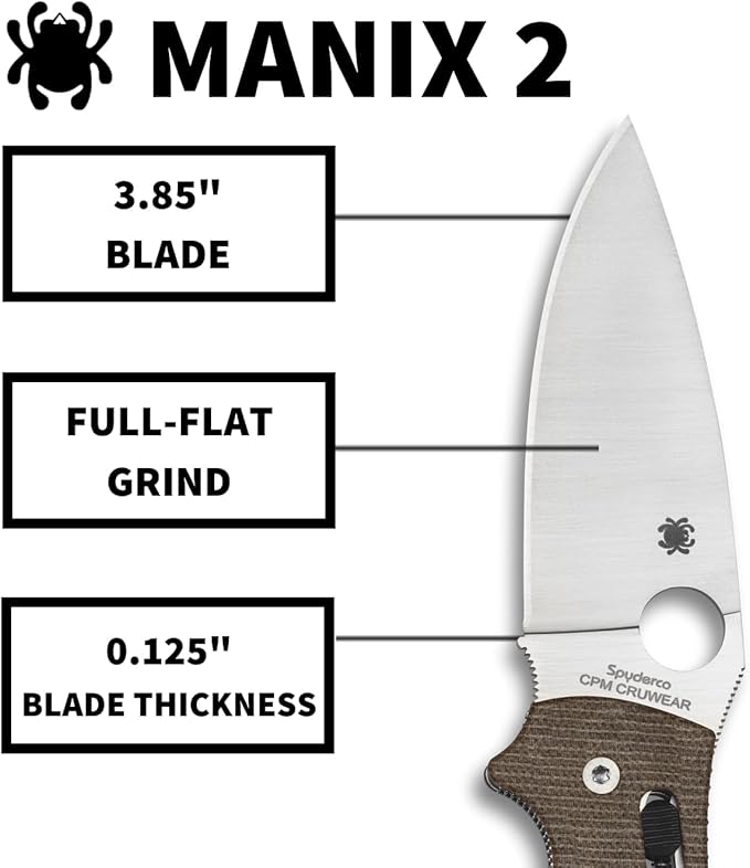 KOTW October Sale $200!! Spyderco Manix 2 XL CPM-CruWear Brown Canvas Micarta Folding Knife C95MPCW2 USA Made Lifetime Warranty