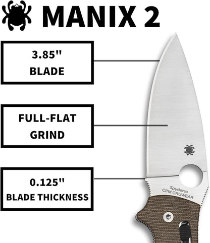 KOTW October Sale $200!! Spyderco Manix 2 XL CPM-CruWear Brown Canvas Micarta Folding Knife C95MPCW2 USA Made Lifetime Warranty