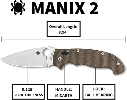 KOTW October Sale $200!! Spyderco Manix 2 XL CPM-CruWear Brown Canvas Micarta Folding Knife C95MPCW2 USA Made Lifetime Warranty