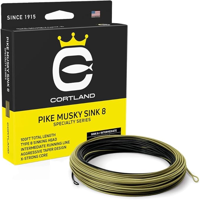 Cortland Fly Line Freshwater Pike Musky Sink 8 Specialty Series WF9 90' Black/Olive STK 465527