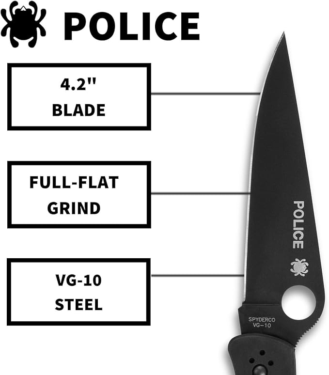 Spyderco Police VG-10 Black TiCN Stainless Steel Knife C07BKP Japan Made Lifetime Warranty