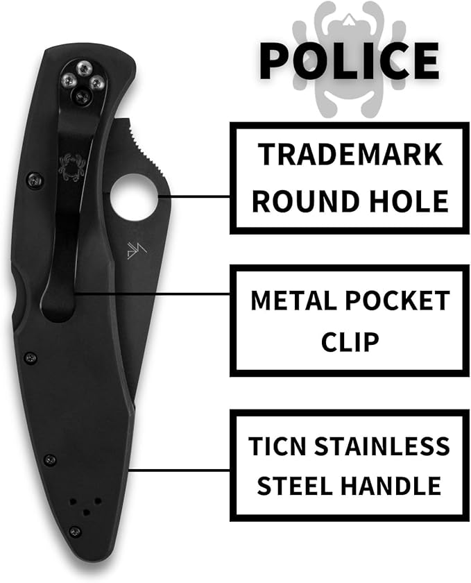 Spyderco Police VG-10 Black TiCN Stainless Steel Knife C07BKP Japan Made Lifetime Warranty