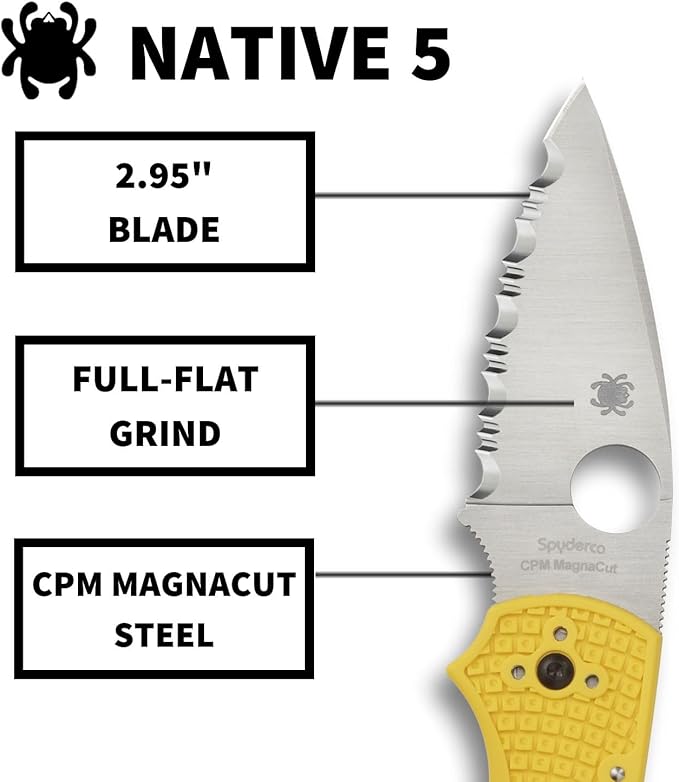 Spyderco Native 5 CPM-Magnacut Blade Yellow FRN Folding Knife C41SYL5 USA Made Lifetime Warranty