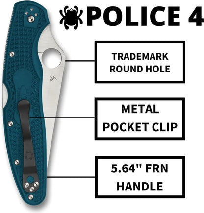 Spyderco Police 4 Lightweight K390 Blade Blue FRN Handle Knife C07FP4K390 Japan Made Lifetime Warranty