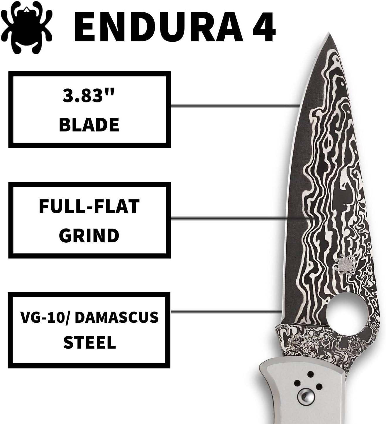 Spyderco Endura VG-10 Damascus Blade Plainedge Titanium Handle Folding Knife C10TIPD Japan Made Lifetime Warranty