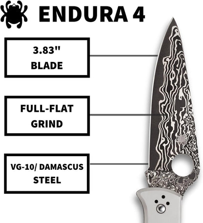 Spyderco Endura VG-10 Damascus Blade Plainedge Titanium Handle Folding Knife C10TIPD Japan Made Lifetime Warranty