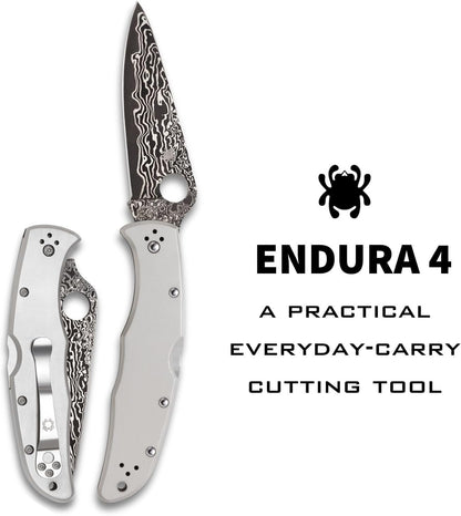 Spyderco Endura VG-10 Damascus Blade Plainedge Titanium Handle Folding Knife C10TIPD Japan Made Lifetime Warranty