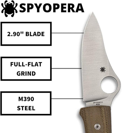 Spyderco SpyOpera M390 Brown Canvas Micarta Folding Knife C255CMP Italy Made Lifetime Warranty