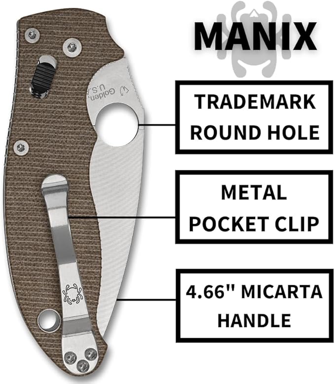 Spyderco Manix 2 CPM-CruWear Brown Canvis Micarta Knife C101MPCW2 USA Made Lifetime Warranty