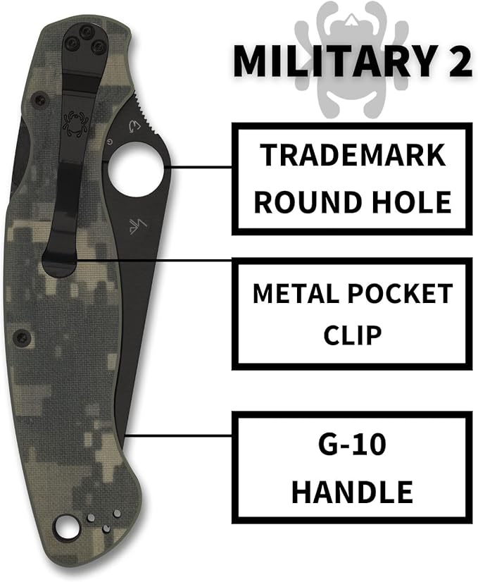 Spyderco Military 2 CPM-S30V Black DLC Camo G-10 Folding Knife C36GPCMOBK2 USA Made Lifetime Warranty