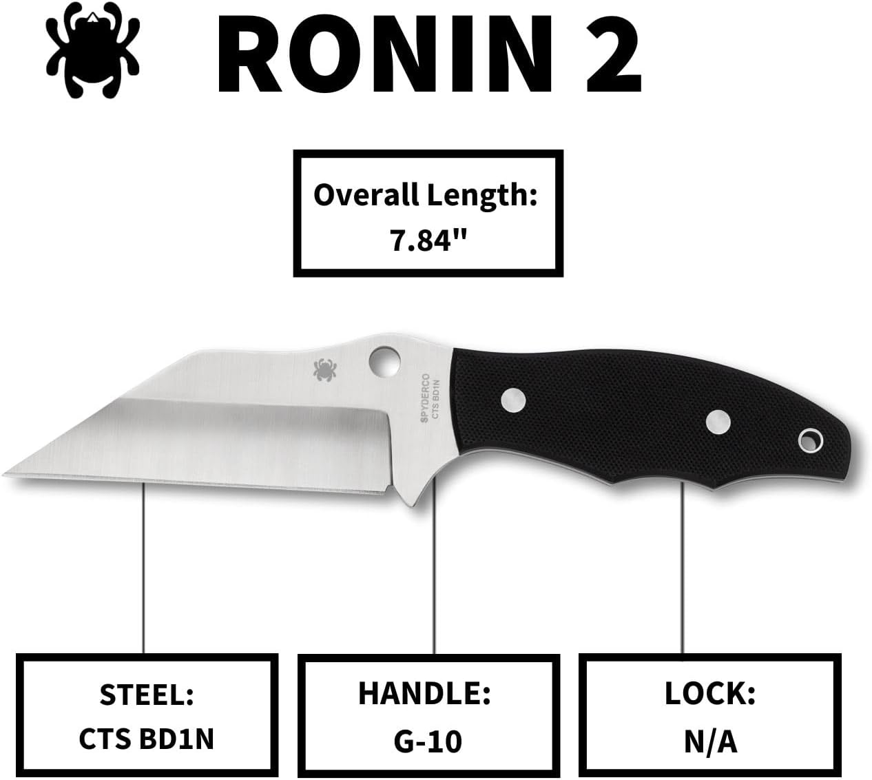 Spyderco Ronin 2 CTS-BD1N Black G10 Fixed Knife FB09GP2 Taiwan Made Lifetime Warranty