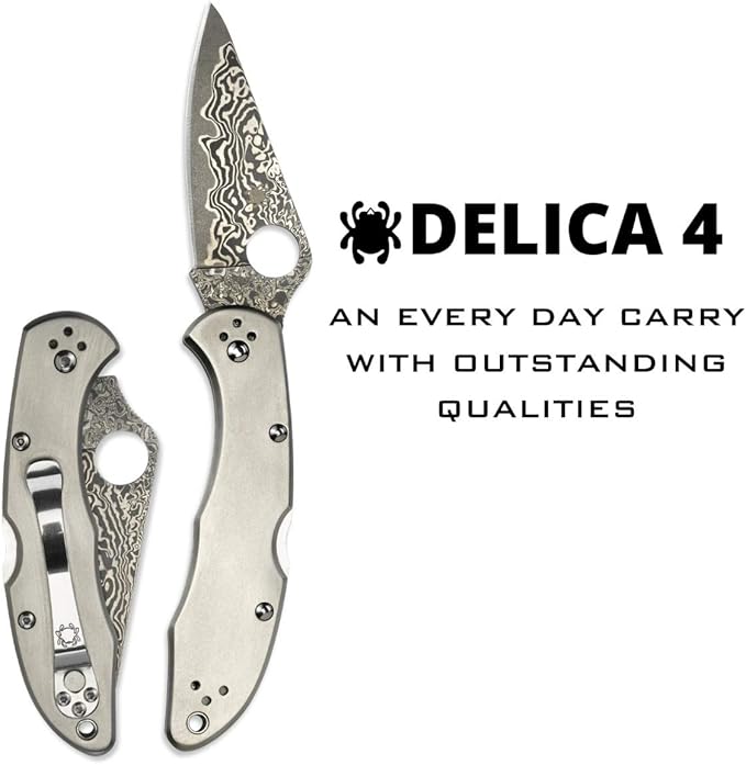 Spyderco Delica 4 Damascus Blade Titanium Handle Folding Knife C11TIPD USA Made Lifetime Warranty