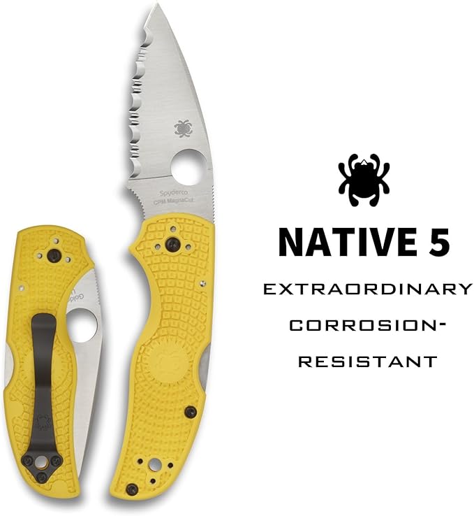 Spyderco Native 5 CPM-Magnacut Blade Yellow FRN Folding Knife C41SYL5 USA Made Lifetime Warranty