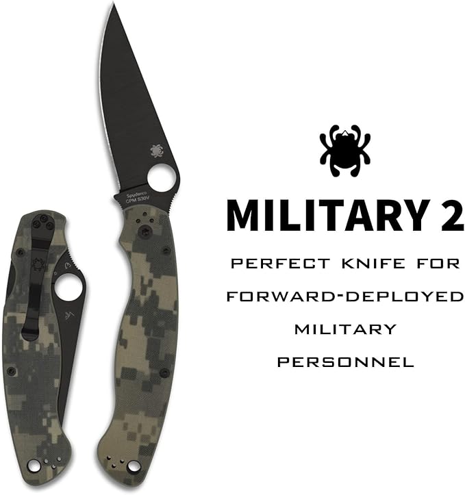 Spyderco Military 2 CPM-S30V Black DLC Camo G-10 Folding Knife C36GPCMOBK2 USA Made Lifetime Warranty