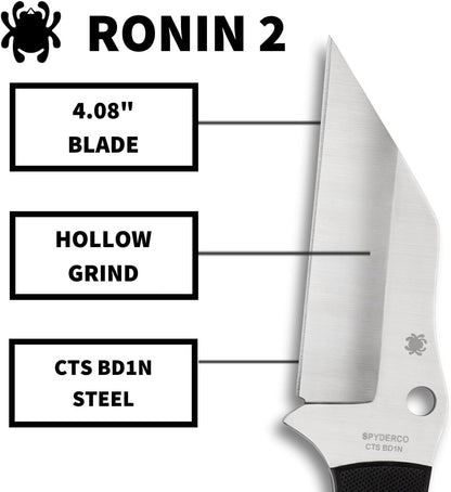 Spyderco Ronin 2 CTS-BD1N Black G10 Fixed Knife FB09GP2 Taiwan Made Lifetime Warranty