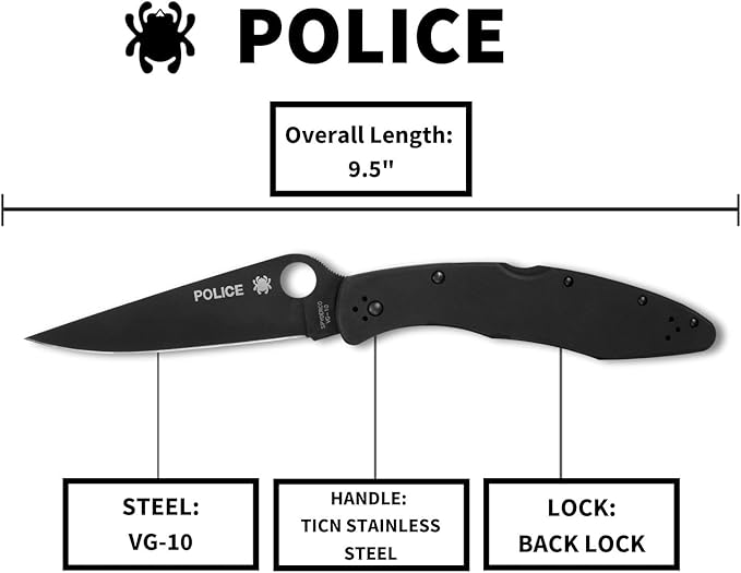 Spyderco Police VG-10 Black TiCN Stainless Steel Knife C07BKP Japan Made Lifetime Warranty
