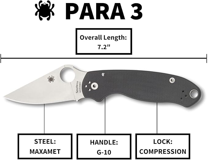 Spyderco PM3 Para 3 CPM Maxamet Dark Gray G10 Folding Knife C223GPDGY USA Made Lifetime Warranty