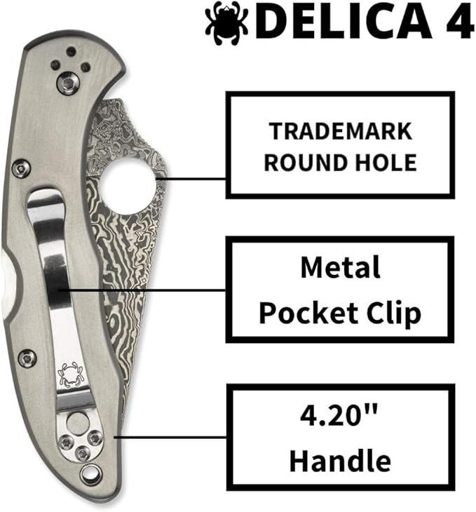 Spyderco Delica 4 Damascus Blade Titanium Handle Folding Knife C11TIPD USA Made Lifetime Warranty