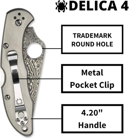 Spyderco Delica 4 Damascus Blade Titanium Handle Folding Knife C11TIPD USA Made Lifetime Warranty