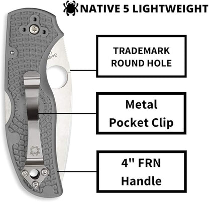 Spyderco Native 5 CPM Maxamet Blade Gray FRN Folding Knife C41PGY5 USA Made Lifetime Warranty