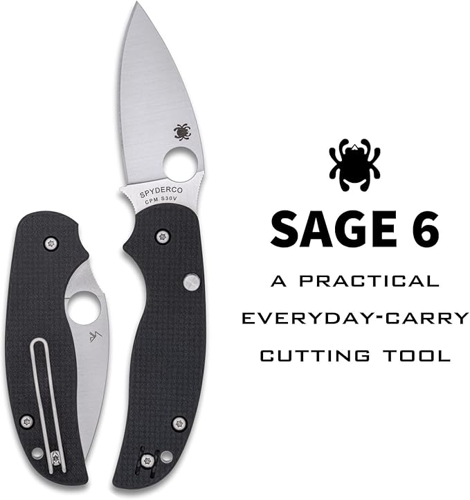 Spyderco Sage 6 Compression Lock CPM-S30V Carbon FIber/G10 Laminate Folding Knife C123CFBCLP Taiwan Made Lifetime Warranty
