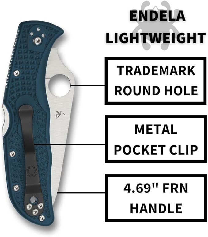 Spyderco Endela Lightweight K390 Blade SpyderEdge Blue FRN Handle Folding Knife C243FSK390 Japan Made Lifetime Warranty
