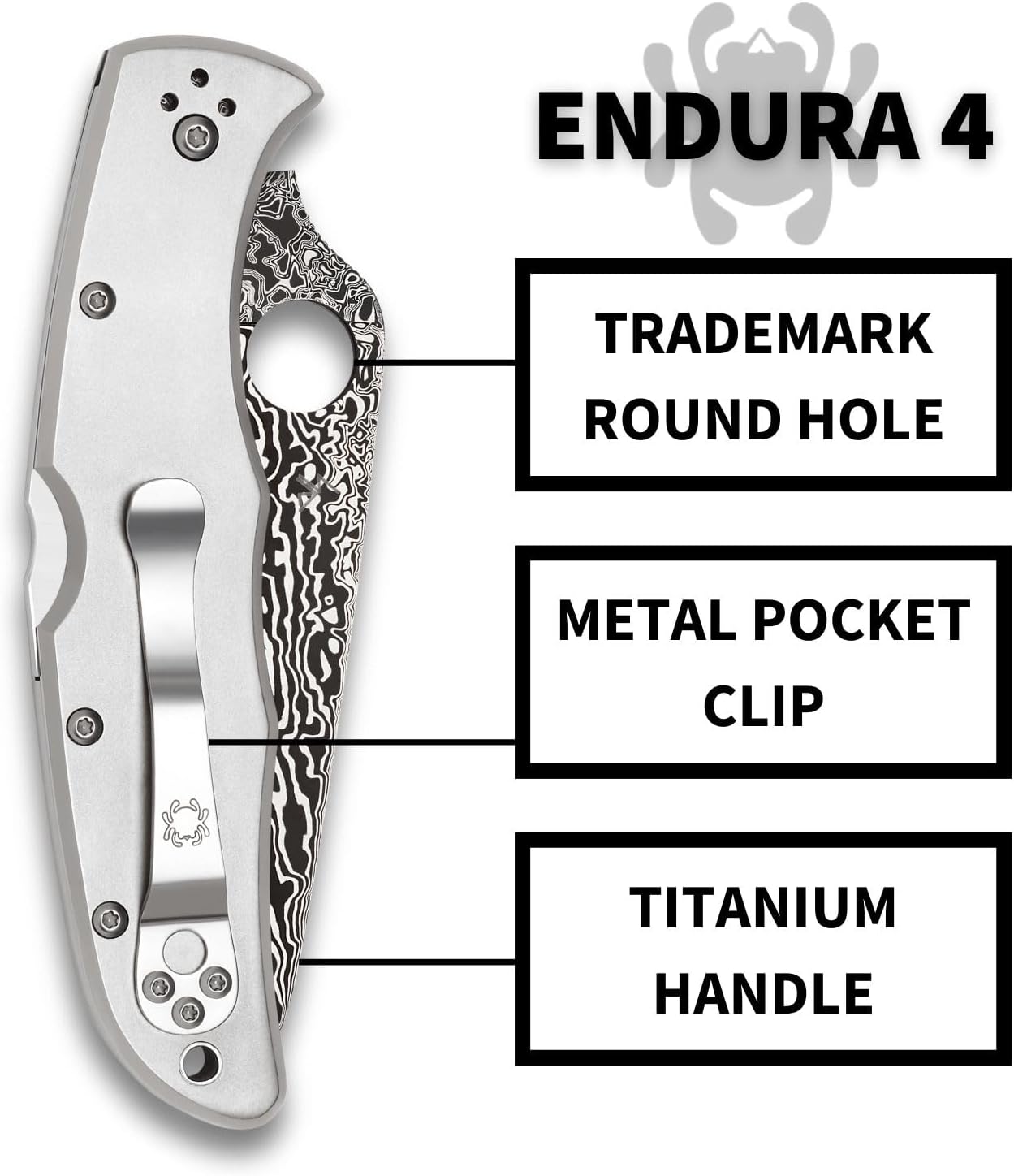 Spyderco Endura VG-10 Damascus Blade Plainedge Titanium Handle Folding Knife C10TIPD Japan Made Lifetime Warranty