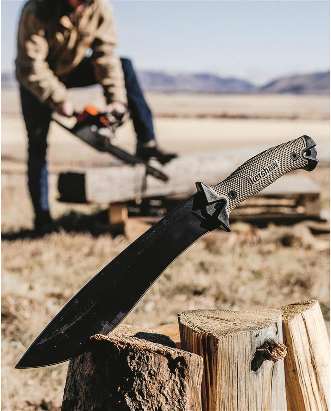 Kershaw 1077TAN Camp 10 Tan 10" Machete 65Mn Carbon Steel Full Tang