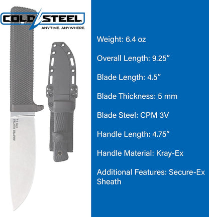 Cold Steel #36CB Master Hunter CPM-3V Fixed Blade 4.5" Knife Black Sheath Taiwan