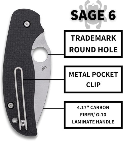 Spyderco Sage 6 Compression Lock CPM-S30V Carbon FIber/G10 Laminate Folding Knife C123CFBCLP Taiwan Made Lifetime Warranty
