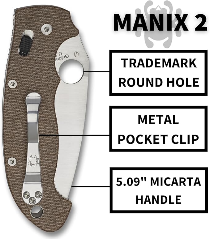 KOTW October Sale $200!! Spyderco Manix 2 XL CPM-CruWear Brown Canvas Micarta Folding Knife C95MPCW2 USA Made Lifetime Warranty