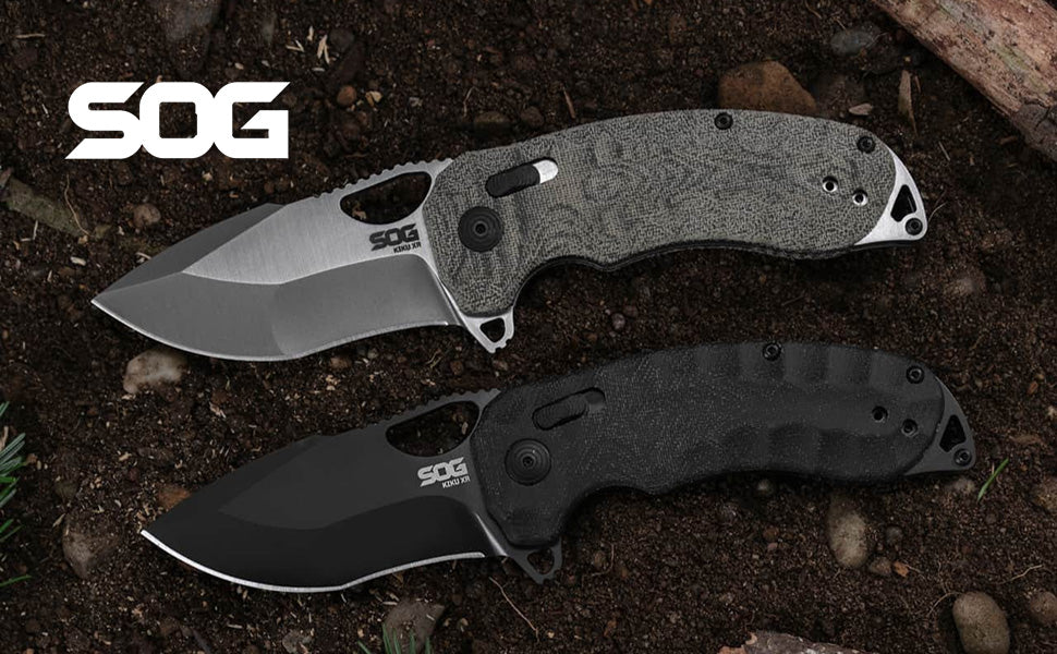 SOG Kiku XR - Blackout (12-27-02-57) Quick Open Ambi Pocket Knife Linen Micarta Scales