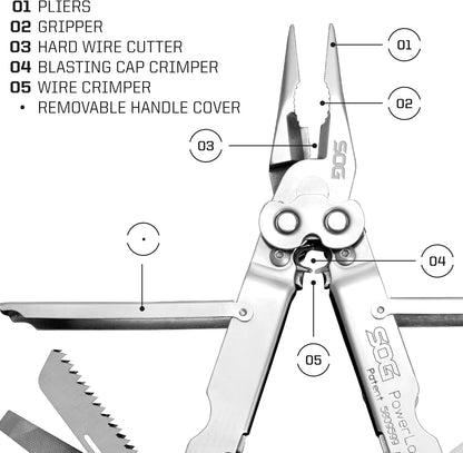 SOG Powerlock Stainless Steel Mutli-Tool 18 Tools Scissors Lifetime Warranty (S60N-CP)