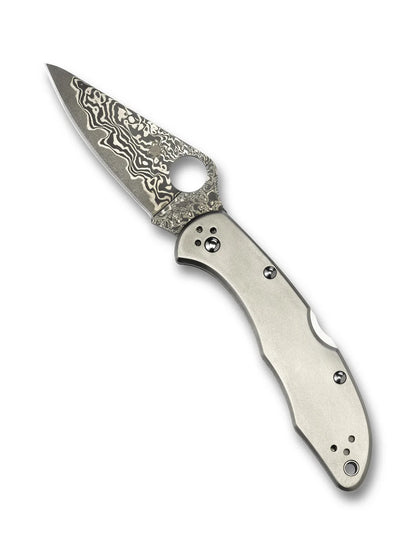 Spyderco Delica 4 Damascus Blade Titanium Handle Folding Knife C11TIPD USA Made Lifetime Warranty