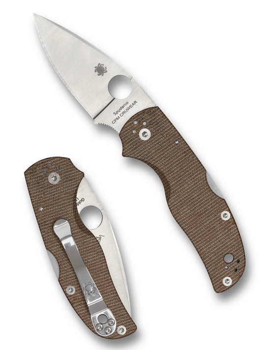 Spyderco Native 5 CPM CRU-WEAR Brown Canvas Micarta Handle Folding Knife C41MPCW5 USA Made Lifetime Warranty