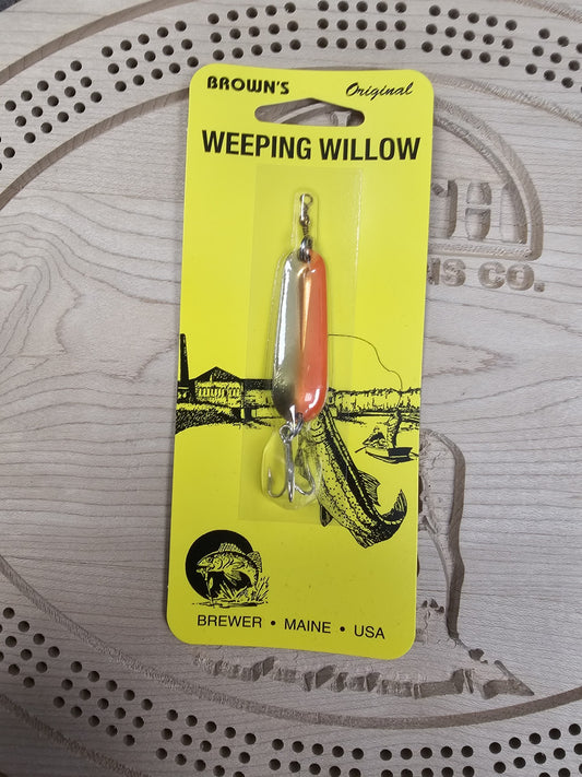 Hal Brown Co. Brown's Original Weeping Willow Gold/Flo Orange Spoon Bait Made in Maine USA