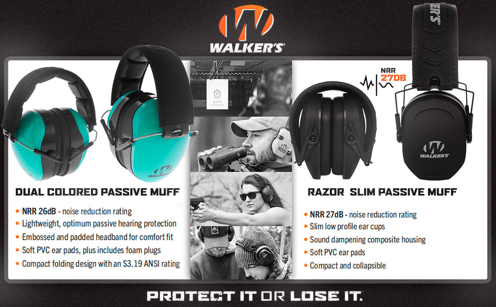Walker's RAZOR Slim Electronic Muffs Noise Cancelling & Amplifying NRR 23 Decibels