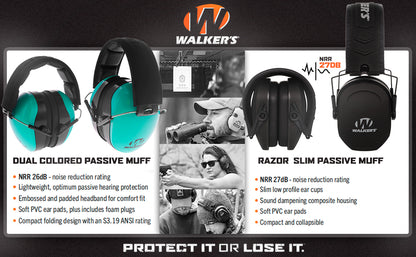 Walker's RAZOR Slim Electronic Muffs Noise Cancelling & Amplifying NRR 23 Decibels