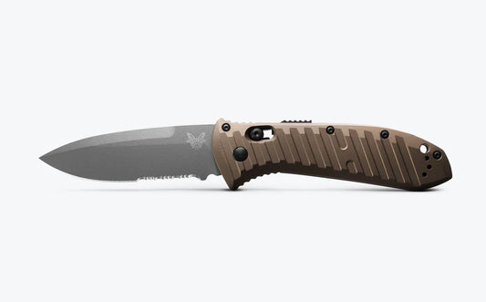 Benchmade 5700SGY-1 Auto Presidio II CPM-M4 Dark Earth 6061-T6 Aluminum Handle Serrated Folding Auto Knife
