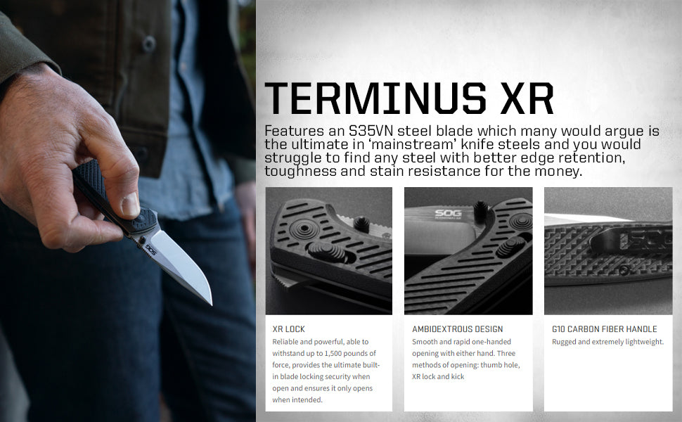 SOG Terminus SJ LTE CRYO CPM-S35VN Gold Blade Carbon Fiber Reinforced G10 Handle Pocket Knife