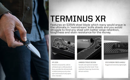 SOG Terminus SJ LTE CRYO CPM-S35VN Gold Blade Carbon Fiber Reinforced G10 Handle Pocket Knife