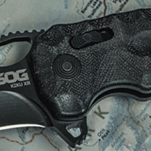 SOG Kiku XR - Blackout (12-27-02-57) Quick Open Ambi Pocket Knife Linen Micarta Scales