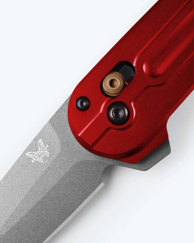 Benchmade 491GY-01 Lowden M390 Blade Phoenix Red 6061-T6 Aluminum Handle Axis Folding Knife